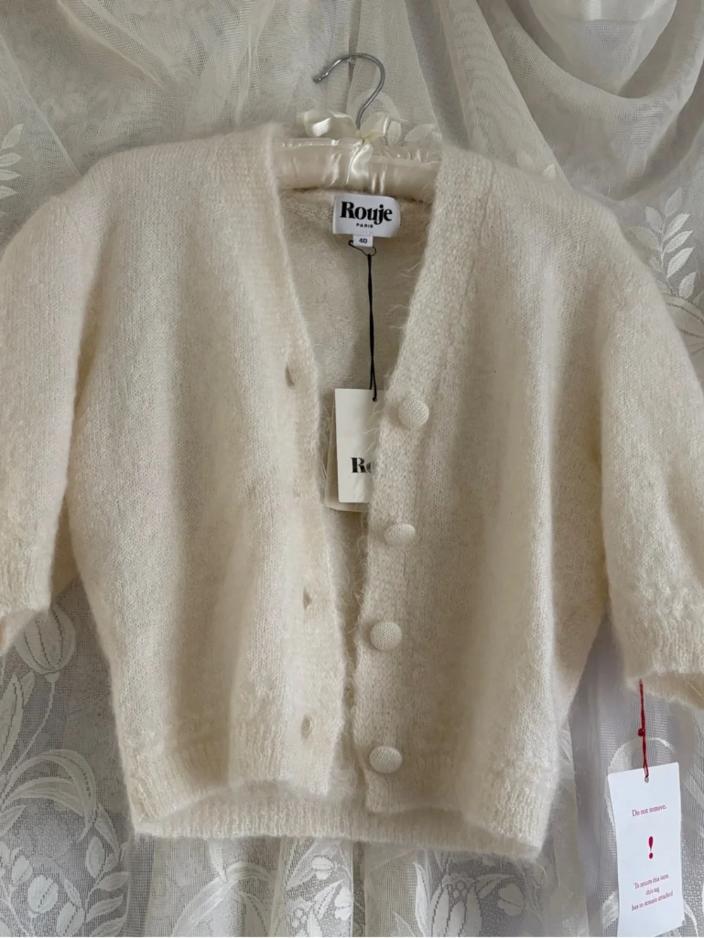 Romantic coquette minimalist timeless chic French girly mohair blend cardigan - Picture 6 of 8